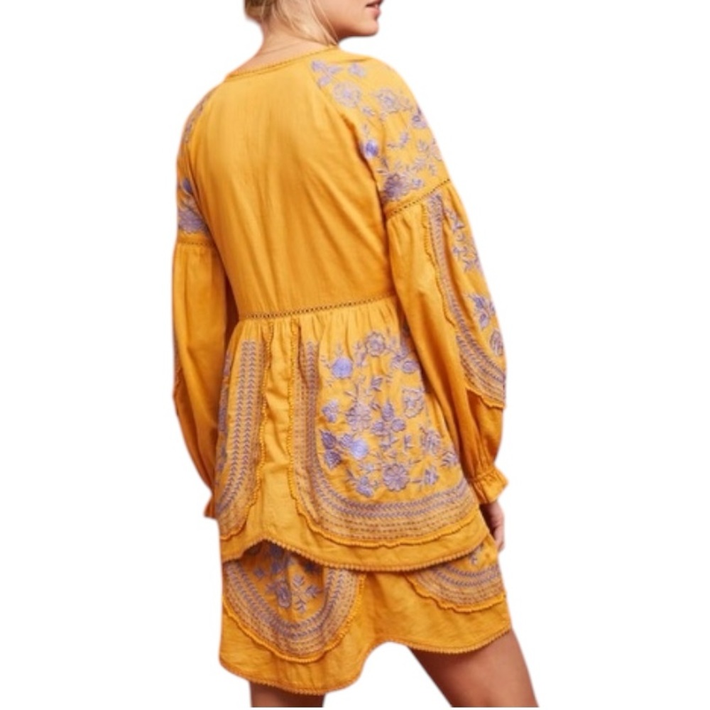 Anthropologie Meadow Rue Lisette Embroidered Tiered Tunic Dress - Yellow - Small - Picture 5 of 8